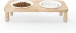 Raised Pet Feeder with Oak Stand - Ergonomic 350 ml Ceramic Double Bowl Set for Small Dogs & Cats (Oak Stand & 2 White Bowls) - Image 7