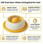 Cat Lick Mat & Slow Feeder Bowl for Cats Small Dogs, Interactive Enrichment Toy for Anxiety Relief & Boredom, Calming Treat Dispenser (Yellow) - Image 3