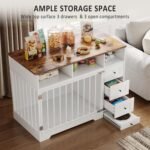 Dog Crate Furniture, Large Wooden Pet Kennel with Storage Drawers, Bowl & Storage Drawers, Heavy Duty Pet Crate Table for Medium Large Dogs, Stylish Corner Cage, White - Image 3