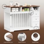 Dog Crate Furniture, Large Wooden Pet Kennel with Storage Drawers, Bowl & Storage Drawers, Heavy Duty Pet Crate Table for Medium Large Dogs, Stylish Corner Cage, White - Image 4