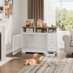 Dog Crate Furniture, Large Wooden Pet Kennel with Storage Drawers, Bowl & Storage Drawers, Heavy Duty Pet Crate Table for Medium Large Dogs, Stylish Corner Cage, White - Image 5