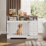 Dog Crate Furniture, Large Wooden Pet Kennel with Storage Drawers, Bowl & Storage Drawers, Heavy Duty Pet Crate Table for Medium Large Dogs, Stylish Corner Cage, White - Image 7