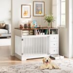 Dog Crate Furniture, Large Wooden Pet Kennel with Storage Drawers, Bowl & Storage Drawers, Heavy Duty Pet Crate Table for Medium Large Dogs, Stylish Corner Cage, White - Image 8