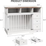 Dog Crate Furniture, Large Wooden Pet Kennel with Storage Drawers, Bowl & Storage Drawers, Heavy Duty Pet Crate Table for Medium Large Dogs, Stylish Corner Cage, White - Image 9
