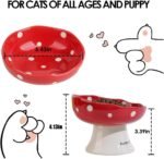 Ceramic Elevated Cat Bowls,Anti-Black Chin Tall Cat Bowl,Anti-Vomit Cat Bowl,Tilted Ceramic Water Bowl,Mushroom Tall,Large Diameter cat Food Bowl for Kitten, Cat, Puppies (Red) - Image 3