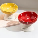Ceramic Elevated Cat Bowls,Anti-Black Chin Tall Cat Bowl,Anti-Vomit Cat Bowl,Tilted Ceramic Water Bowl,Mushroom Tall,Large Diameter cat Food Bowl for Kitten, Cat, Puppies (Red) - Image 6