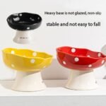 Ceramic Elevated Cat Bowls,Anti-Black Chin Tall Cat Bowl,Anti-Vomit Cat Bowl,Tilted Ceramic Water Bowl,Mushroom Tall,Large Diameter cat Food Bowl for Kitten, Cat, Puppies (Red) - Image 7