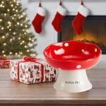 Ceramic Elevated Cat Bowls,Anti-Black Chin Tall Cat Bowl,Anti-Vomit Cat Bowl,Tilted Ceramic Water Bowl,Mushroom Tall,Large Diameter cat Food Bowl for Kitten, Cat, Puppies (Red) - Image 8
