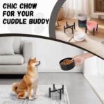 Raised Ceramic Dog Bowl - Elevated Food Water Dish with Stainless Steel Stand - for Small to Medium Dogs - 6 Inch - 2 Cups (28.75 fl oz) - Black - Image 9