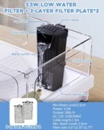 Aquarium Filter(3.5W), Fish Tank Filter, Turtle Tank Filter, Low-Water Filter for Small Fish Tank, Reptile Tank Up to 15Gallon, with 2 Cartridges(Black) - Image 3