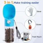 Colorday Handheld Dog Food & Treat Dispenser Built-in Clicker & Treat Pouch, Slow Feeder for Puppy Training Walking Hiking Traveling (10 OZ, Blue) - Image 4