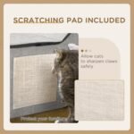 PawHut Large Cat House Cave for Indoor, Covered Cat Bed with Soft Cushion, Scratching Pad, Dangling Ball, Kitten Condo Hideaway with Dual Entrances, Grey - Image 4