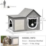 PawHut Large Cat House Cave for Indoor, Covered Cat Bed with Soft Cushion, Scratching Pad, Dangling Ball, Kitten Condo Hideaway with Dual Entrances, Grey - Image 8