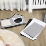 PawHut Large Cat House Cave for Indoor, Covered Cat Bed with Soft Cushion, Scratching Pad, Dangling Ball, Kitten Condo Hideaway with Dual Entrances, Grey - Image 9