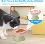 Ceramic Raised Slow Feeder Cat Bowl, Ceramic Elevated and Titled Food Bowl for Small Dogs Slow Feeder, Anti Vomit & Whisker Friendly, Flower Shaped Cute Cat Dish for Dry and Wet Food (Pink) - Image 4