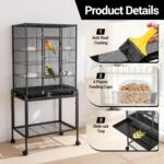 53 Inch Bird Cage with Wheels,Standing Wrought Iron Birdcage with Wooden Perches, Large Parrot Cage Bird Cages with Slide-Out Tray Water Bottle Feeder for Parakeets,Cockatiel - Image 4