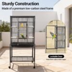 53 Inch Bird Cage with Wheels,Standing Wrought Iron Birdcage with Wooden Perches, Large Parrot Cage Bird Cages with Slide-Out Tray Water Bottle Feeder for Parakeets,Cockatiel - Image 5