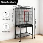 53 Inch Bird Cage with Wheels,Standing Wrought Iron Birdcage with Wooden Perches, Large Parrot Cage Bird Cages with Slide-Out Tray Water Bottle Feeder for Parakeets,Cockatiel - Image 6