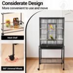 53 Inch Bird Cage with Wheels,Standing Wrought Iron Birdcage with Wooden Perches, Large Parrot Cage Bird Cages with Slide-Out Tray Water Bottle Feeder for Parakeets,Cockatiel - Image 7