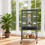 53 Inch Bird Cage with Wheels,Standing Wrought Iron Birdcage with Wooden Perches, Large Parrot Cage Bird Cages with Slide-Out Tray Water Bottle Feeder for Parakeets,Cockatiel - Image 8
