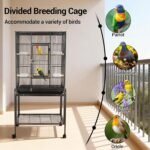 53 Inch Bird Cage with Wheels,Standing Wrought Iron Birdcage with Wooden Perches, Large Parrot Cage Bird Cages with Slide-Out Tray Water Bottle Feeder for Parakeets,Cockatiel - Image 9