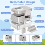 Large Top Entry Stainless Steel Litter Box with Lid,for Large Cats, with Removable Lid, Pedal and Scoop. Odor-Free, Easy to Clean, Anti-Urine Leakage, for Big/Multiple Cats (Grey) - Image 5