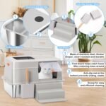 Large Top Entry Stainless Steel Litter Box with Lid,for Large Cats, with Removable Lid, Pedal and Scoop. Odor-Free, Easy to Clean, Anti-Urine Leakage, for Big/Multiple Cats (Grey) - Image 8