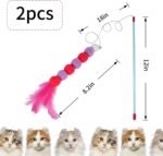 Andiker 2PCS Cat Feather Toys, Cat Wand Toys with Bell and Plush Balls, Colourful Interactive Kitten Teaser Toy for Cat Indoor Playing Exercising Training (Red+Yellow) - Image 3