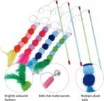 Andiker 2PCS Cat Feather Toys, Cat Wand Toys with Bell and Plush Balls, Colourful Interactive Kitten Teaser Toy for Cat Indoor Playing Exercising Training (Red+Yellow) - Image 4