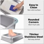 Stainless Steel Litter Box, Metal Litter Boxes 17.7" x 13.7" x 4",Small Litter Box for Kittens,Easy Entry Easy Clean Non Stick No Smell for Senior Cats or Short Legged Cat/Bunny - Image 4