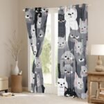 Feelyou Cats Window Drapes Grey and White Cats Curtains Pet Pattern Window Curtains for Bedroom Living Room for Kids Boys Girls Cat Lover's 3D Animal Theme Treatments, 38x45 Inches,2 Panels - Image 4