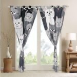 Feelyou Cats Window Drapes Grey and White Cats Curtains Pet Pattern Window Curtains for Bedroom Living Room for Kids Boys Girls Cat Lover's 3D Animal Theme Treatments, 38x45 Inches,2 Panels - Image 5