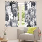 Feelyou Cats Window Drapes Grey and White Cats Curtains Pet Pattern Window Curtains for Bedroom Living Room for Kids Boys Girls Cat Lover's 3D Animal Theme Treatments, 38x45 Inches,2 Panels - Image 6