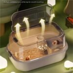 Hamster Cage Hamster cage Transparent Panoramic Small pet Specific Feeding Box(Gray) - Image 5