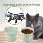 Elevated Cat Bowls 2-Pack, Ceramic Raised Cat Food & Water Dishes - Extra Wide & Shallow Whisker-Friendly Design, Anti-Vomit & Easy Digestion, Lead/Cadmium-Free, Microwave & Dishwasher Safe (Green) - Image 4