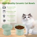 Elevated Cat Bowls 2-Pack, Ceramic Raised Cat Food & Water Dishes - Extra Wide & Shallow Whisker-Friendly Design, Anti-Vomit & Easy Digestion, Lead/Cadmium-Free, Microwave & Dishwasher Safe (Green) - Image 6