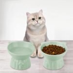 Elevated Cat Bowls 2-Pack, Ceramic Raised Cat Food & Water Dishes - Extra Wide & Shallow Whisker-Friendly Design, Anti-Vomit & Easy Digestion, Lead/Cadmium-Free, Microwave & Dishwasher Safe (Green) - Image 8