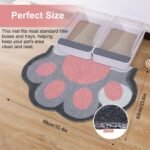 Cat Litter Mat Trapper, 35" x 24" Extra Large Kitty Litter Mat, Waterproof & Non-Slip Spaghetti Litter Box Mat for Litter Tray and Pet Food Bowl, Easy to Clean, Paw Shape, Pink & Gray - Image 4
