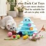 17 Pack Cat Toys Interactive for Indoor Cats Kitten Toy Fun Roller 3 Level Cat Teaser Ball Toys with Cat Feather Wand - Image 3