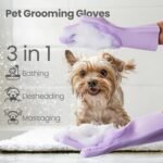 DELOMO Pet Grooming Gloves 1 Pair: Soft and Gentle Silicone Dog Washing Gloves - Bathing Scrubber Brush Mitt Grooming Shedding Fur Removal Massage for Dogs/Cats/Horse, Purple - Image 3