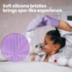 DELOMO Pet Grooming Gloves 1 Pair: Soft and Gentle Silicone Dog Washing Gloves - Bathing Scrubber Brush Mitt Grooming Shedding Fur Removal Massage for Dogs/Cats/Horse, Purple - Image 5