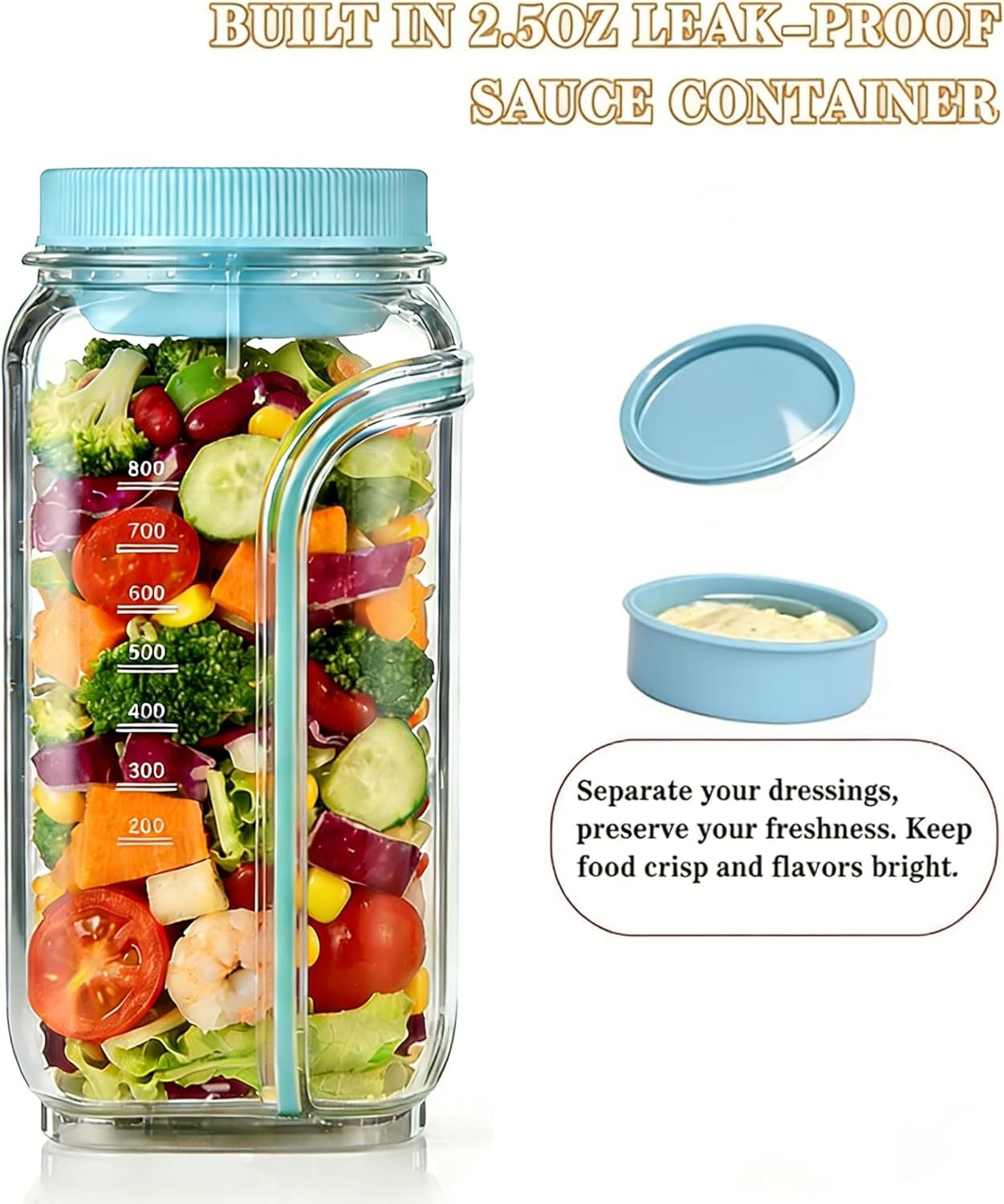 Portable Salad Jar with Side Opening, with Dressing Cup – Leak-Resistant Container for Lunch, Work, Travel & Office Food Prep, On The Go Salad Jar for Adults, 5 Colors, Camping & Picnic (Pink) - Image 8