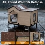 Heated Cat House for Outside in Winter, Weatherproof & Insulated Large Cat Shelter with Heated Cat Bed and 2 Safe Escape Doors for Multiple Stray/Feral Cats(Wood-Grain, 27.6"x19.3"x21.3") - Image 4