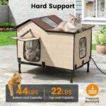 Heated Cat House for Outside in Winter, Weatherproof & Insulated Large Cat Shelter with Heated Cat Bed and 2 Safe Escape Doors for Multiple Stray/Feral Cats(Wood-Grain, 27.6"x19.3"x21.3") - Image 9