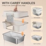 Stainless Steel Litter Box with Lid, XL Extra Large Litter Box for Big Cats, Enclosed Metal Litterboxes High Sided with Handles, Easy Cleaning Anti-Urine Leakage, Mat & Filter Pedal & Scoop, Beige - Image 8
