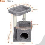 PAWZ Road Cat Tree, Multi-Level Cat Tower with Sisal-Covered Scratching Post, Cozy Cat Condo Soft Cat Perch and Plush Pompom for Indoor Cats, Grey - Image 3