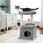 PAWZ Road Cat Tree, Multi-Level Cat Tower with Sisal-Covered Scratching Post, Cozy Cat Condo Soft Cat Perch and Plush Pompom for Indoor Cats, Grey - Image 8