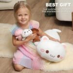 Cat Stuffed Animal Mommy 19.7" with 3 Baby Kitty Plushies, 4 Piece of Cute Cat Plush Pillow Toys for Kids Girls Boys (White Cat Family) - Image 5
