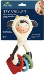 Itzy Ritzy Spinner Rattle Toy – Cow Design Sensory Teething Rattle Includes Spinning Face, Clicks, Rattles & Textured Teethers; Designed for Ages 3 Months and Up (Cow) - Image 8