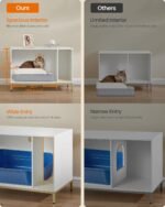 Feandrea Litter Box Enclosure, Modern Cat Litter Box Furniture Hidden, with Scratching Mat, Tall Legs, Cat House, Side End Table, 35.4 x 18.9 x 24.2 Inches, White and Gold UPCL027W01 - Image 5